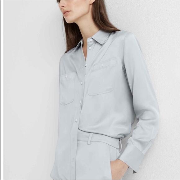 Club Monaco Carpenter Shirt Cloud Gray Silver Long Sleeve Button Front Top SMALL - Picture 1 of 13